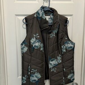 Christopher & Banks Brown Vest with Blue Floral Pattern